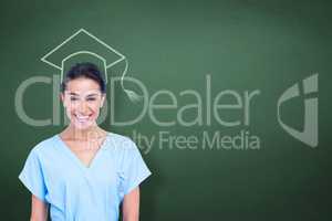 Composite image of young nurse in blue tunic