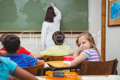 Bored student looking away from board