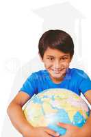 Composite image of pupil holding globe