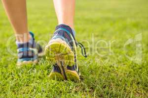 Close up view of female runners feet