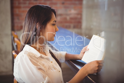 Beautiful businesswoman reading a book