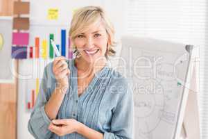 Happy businesswoman holding a marker