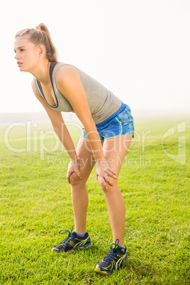 Breathing sporty blonde resting