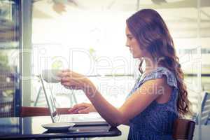 Pretty brunette using her laptop