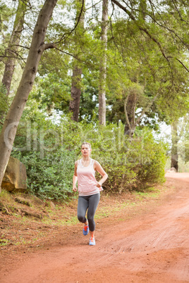 Pretty blonde athlete jogging