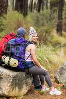 Portrait of a young happy hiker with friend