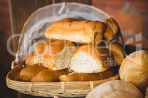 Close up view of basket with fresh bread