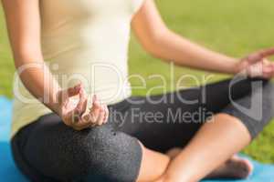 Fit woman meditating on exercise mat