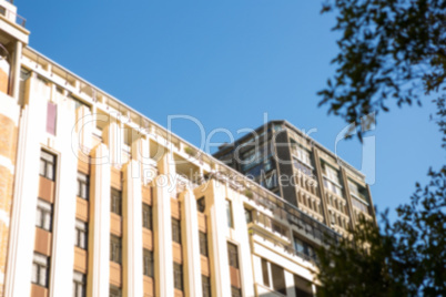 Blue sky over large building