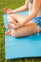 Sporty woman meditating on exercise mat