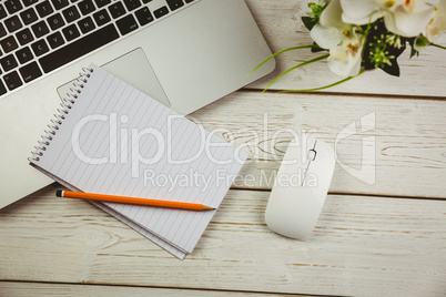 Overhead view of an desk