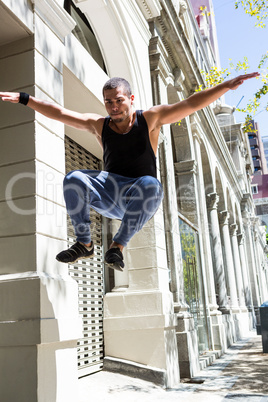 Man doing parkour in the city