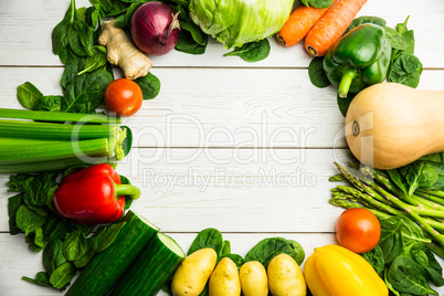 Circle of vegetables on table