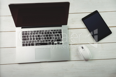 Overhead view of a desk