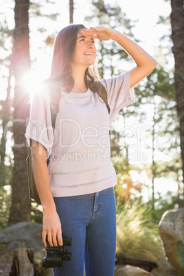 Pretty brunette hiker enjoying the view