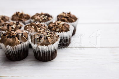 Chocolate cupcakes on a table