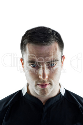 A rugby player looking down