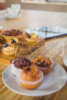 Pies on a wooden table