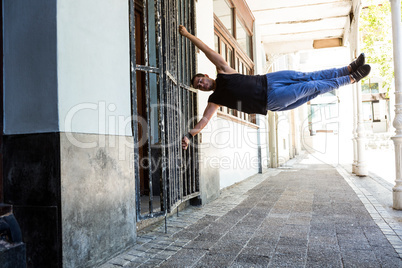 Man doing parkour in the city