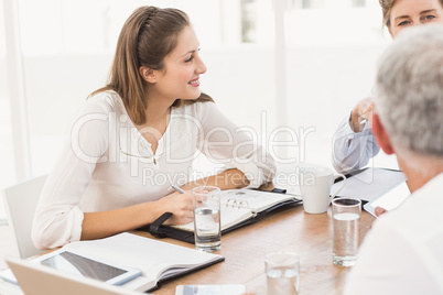 Smiling business people having a meeting