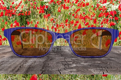 Glasses against natural scenery