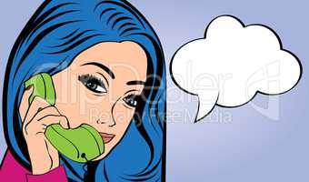 woman chatting on the phone, pop art illustration