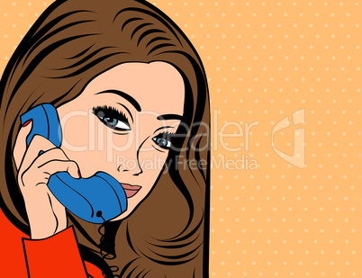 woman chatting on the phone, pop art illustration