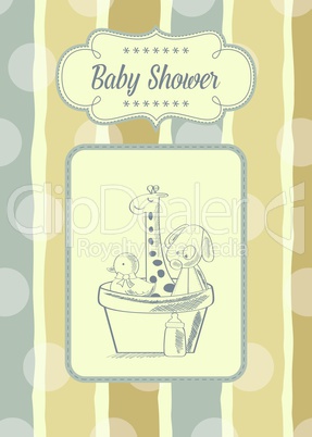 baby shower card with retro toys