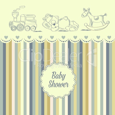 baby shower card with retro toys