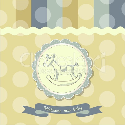 retro baby shower card with rocking horse