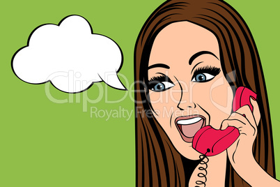 woman chatting on the phone, pop art illustration