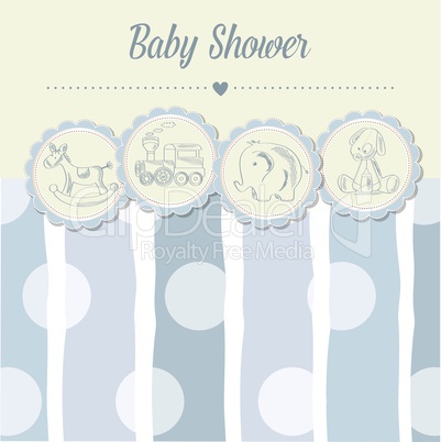baby boy shower card with retro toys