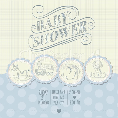 baby boy shower card with retro toys