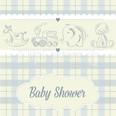 baby boy shower card with retro toys