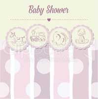 baby girl shower card with retro toys