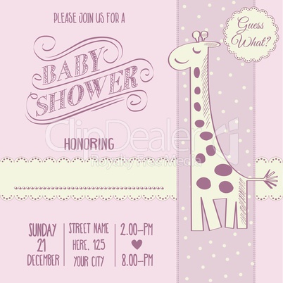 baby girl shower card with retro toy