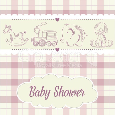 baby girl shower card with retro toys