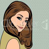 cute retro woman with long  hair in comics style