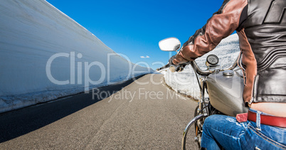 Biker girl First-person view, mountain serpentine.