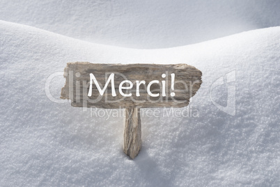 Christmas Sign With Snow Merci Means Thank You