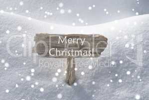 Wooden Sign With Snow And Snowflakes Merry Christmas