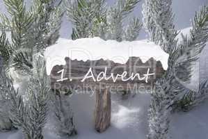 Sign Snow Fir Tree Branch 1 Advent Means Christmas Time