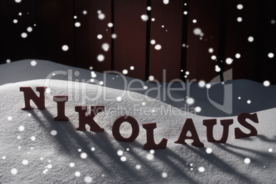 Nikolaus Means Santa Claus On Snow And Snowflakes