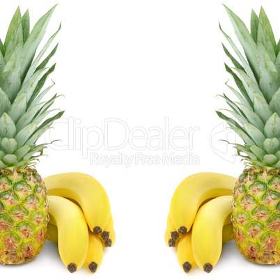 pineapple and bananas isolated on white background