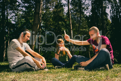 Three friends having fun