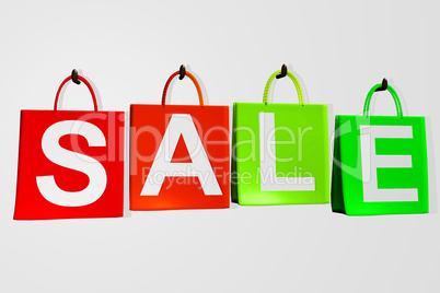 Four shopping bags with the word SALE Hanging on the wall