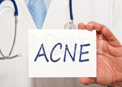 ACNE - Doctor with sign and text