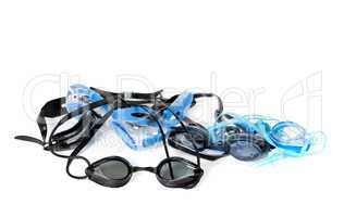 Wet goggles for swimming on white background