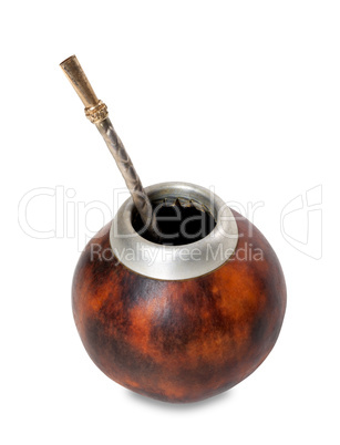 Calabash gourd with bombilla on white background