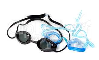 Blue and black goggles for swimming